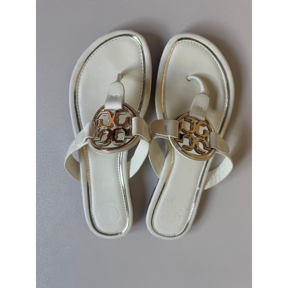 Tory Burch White and Gold Miller Thong Sandals